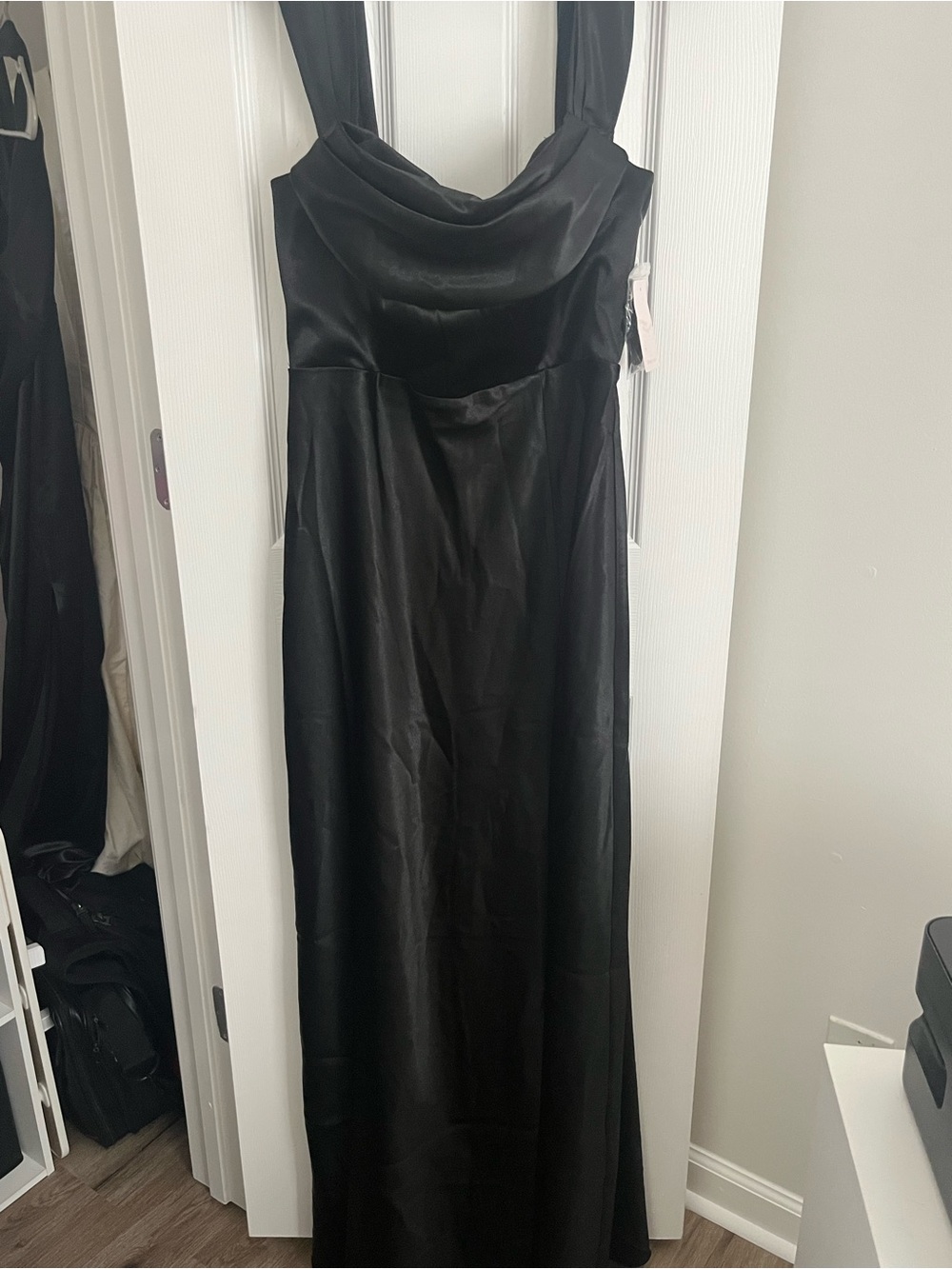 Birdy Grey Black Satin Cowl Neck Maxi Dress